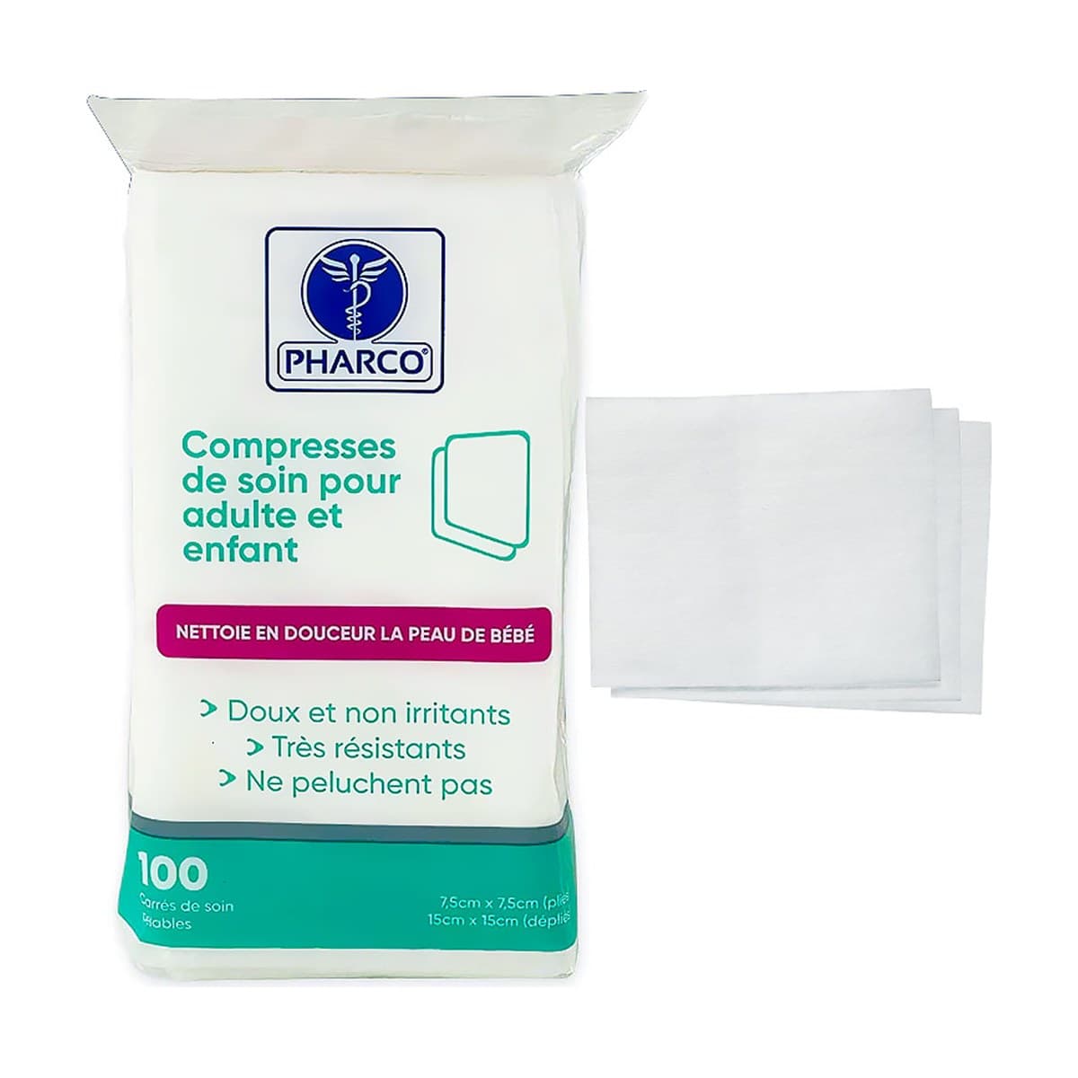 Compresses de coton carrées – boîte de 100